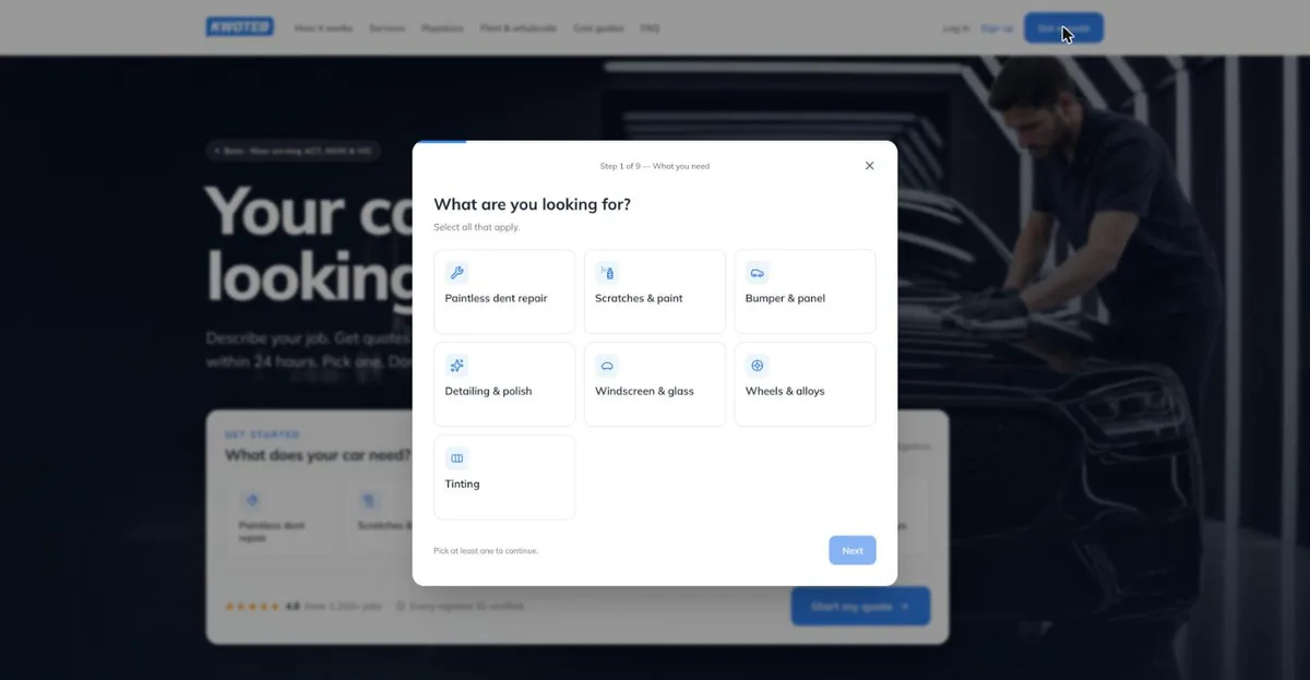 Kwoted guided quote flow