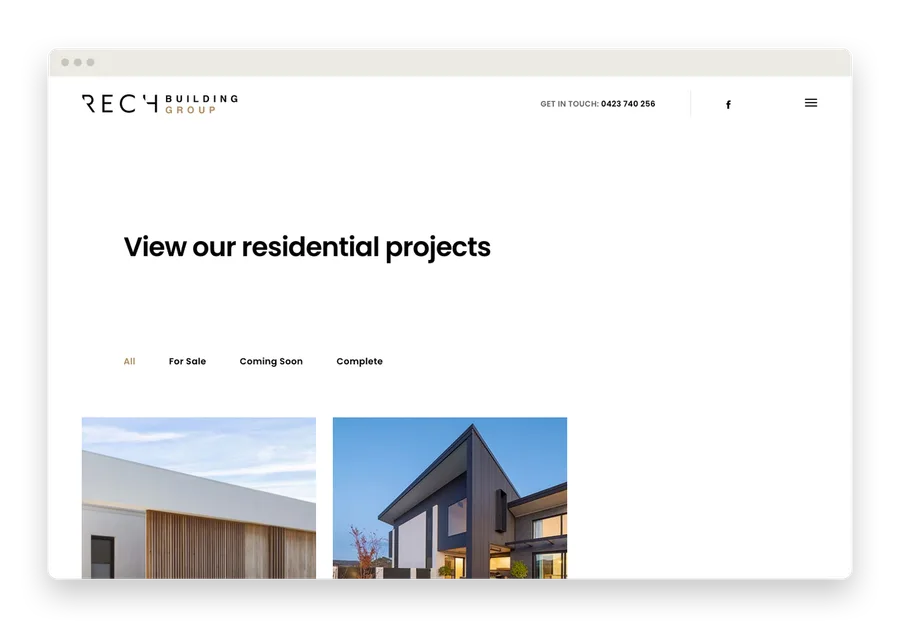The Rech Building Group website on a laptop