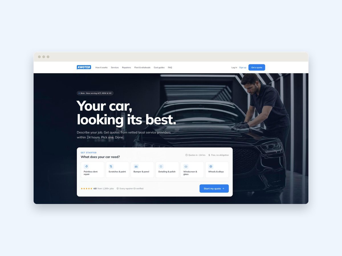 Kwoted home page with the get-a-quote panel